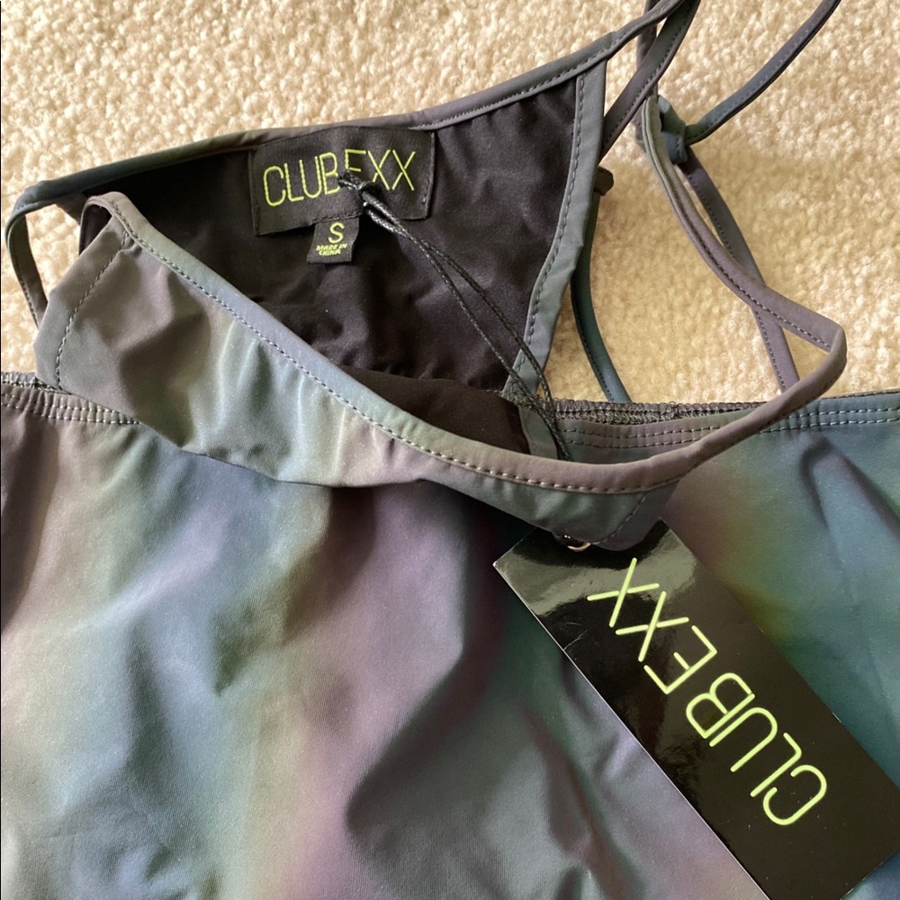 Club Exx Hologram Reflective Gray SKIRT. Rave/EDC top.